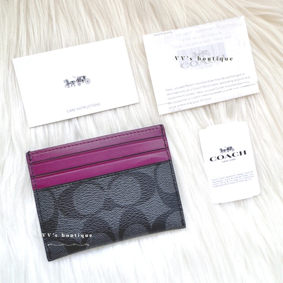 NWT Disney X Coach Slim Card Case Signature Canvas With Dumbo Black Plum 91246 - Picture 2 of 3